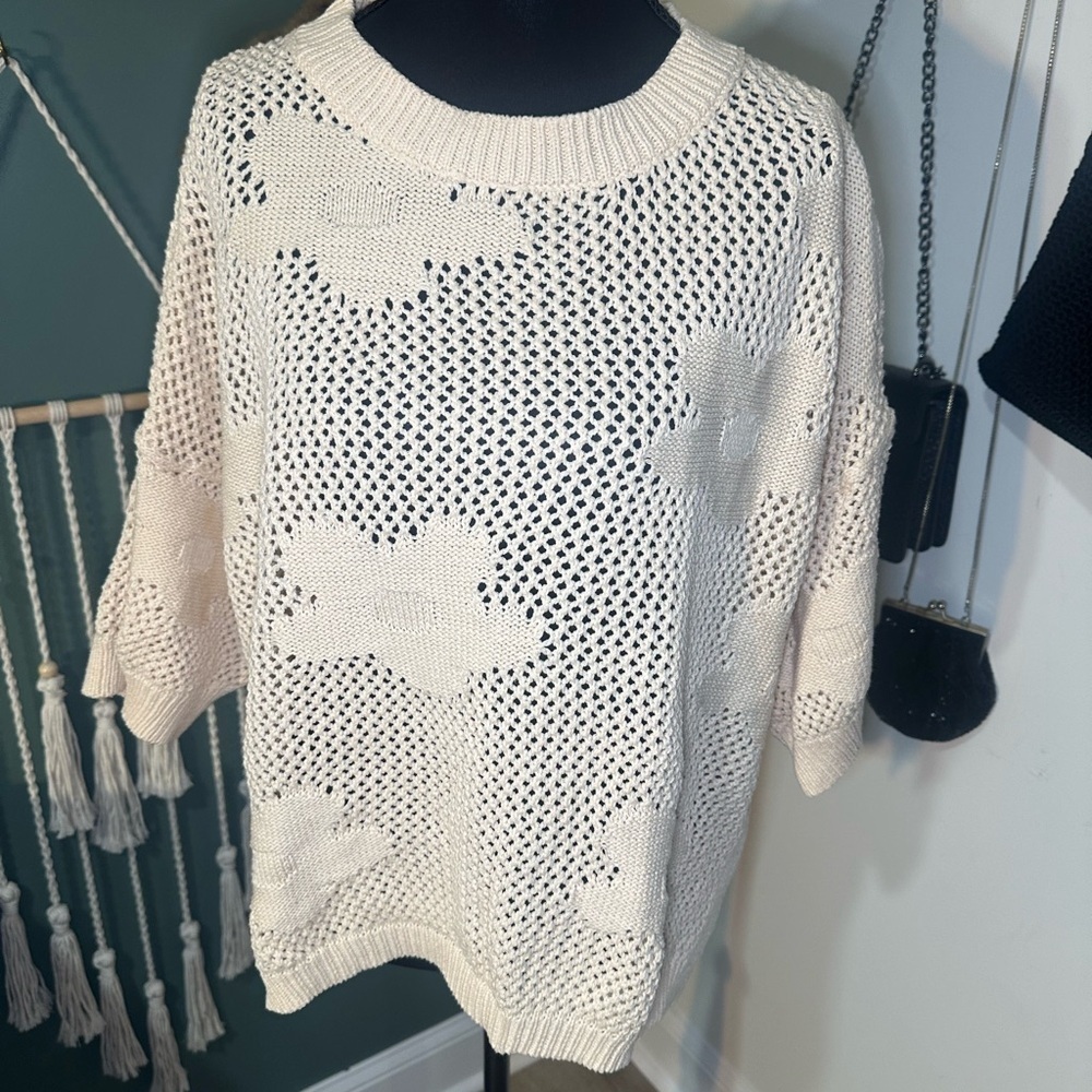 Haptics Cream Open Knit Boho Sweater Oversized Boxy Medium